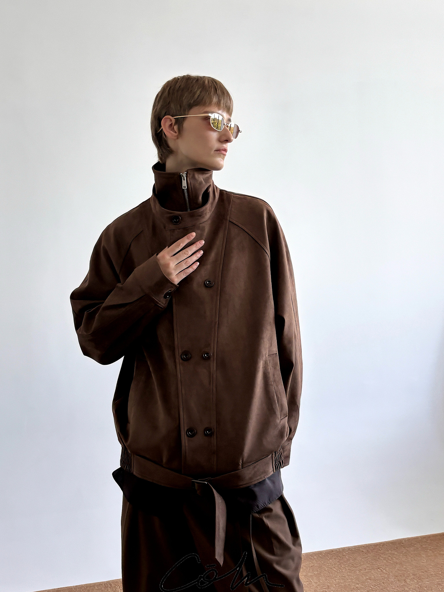 COLN Suede Double-neck Double-breasted Jacket