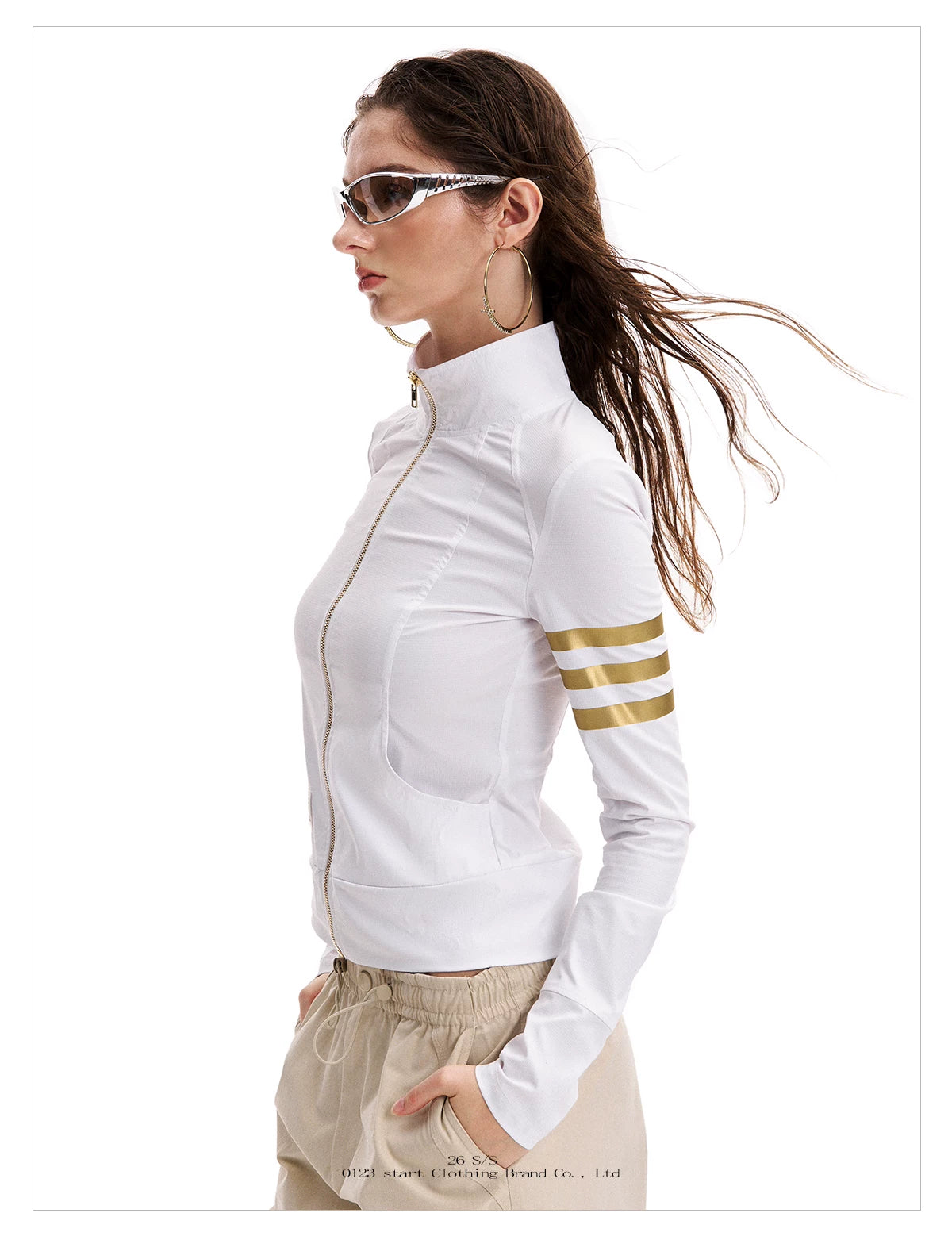 0123Start Striped Zipper Slim Fit Sunscreen Jacket