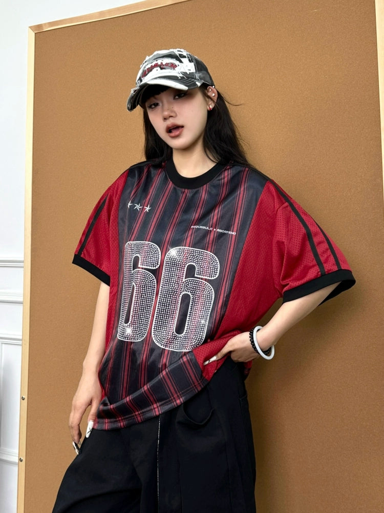 BeOurRule Flash Drill Mesh V-neck Loose Tee