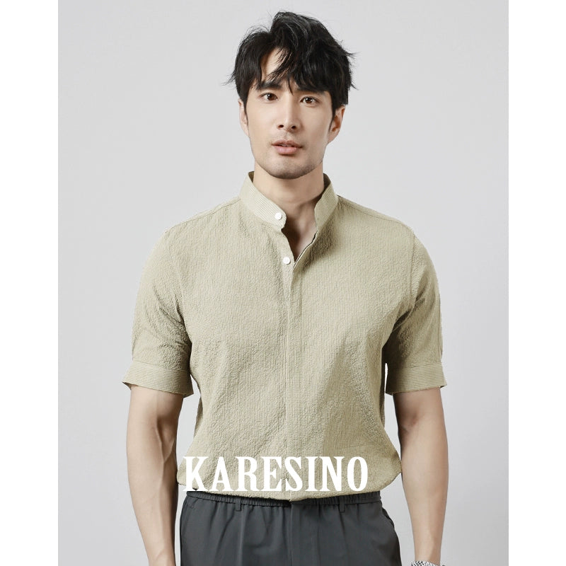 KARESINO Breathable Seersucker Stand-up Collar Shirt