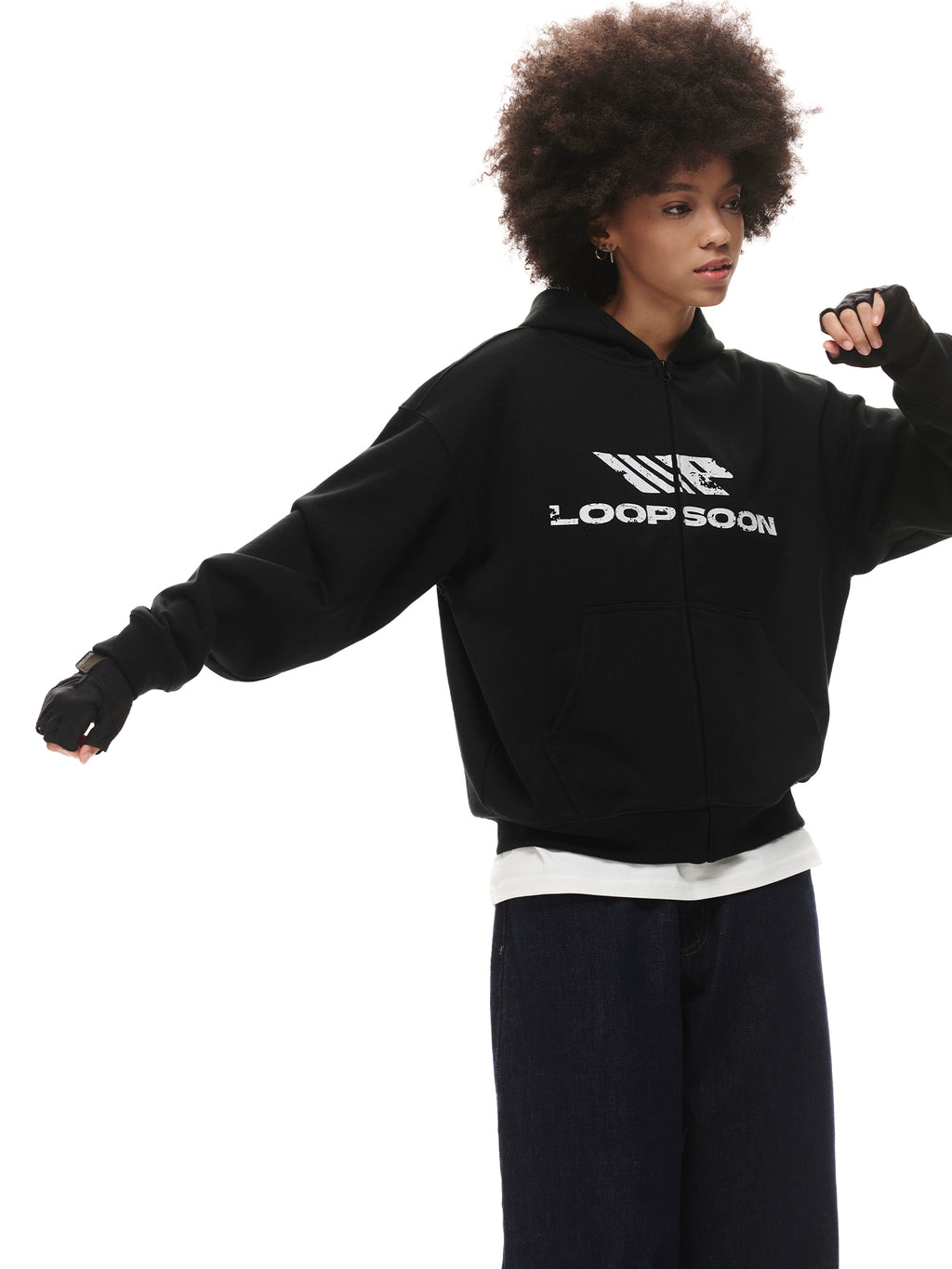 Loopsoon Chest Vintage Printed Zip Cardigan Sweater