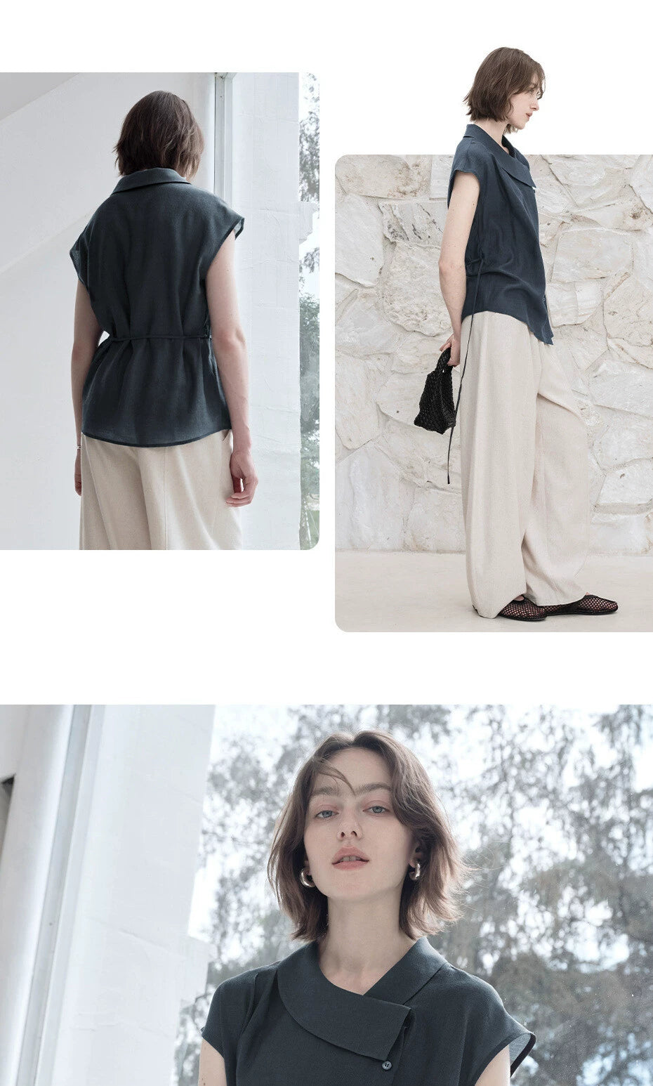 Giordano Lapel-neck Strappy-sleeved Shirt