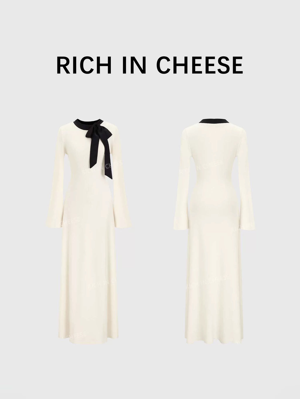RICH IN CHEESE Bow Contrasting Splicing Long Knitted Dress