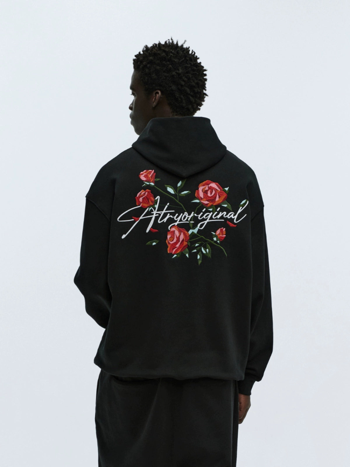 ATRY Vintage Rose Floral Embroidered Hooded Sweater