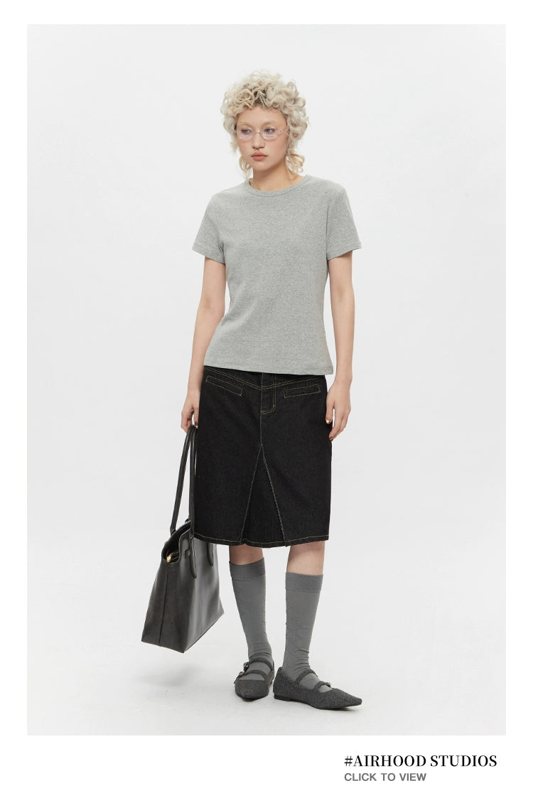 AIRHOOD Front Shoulder Crew Neck Slim and Thin Tee