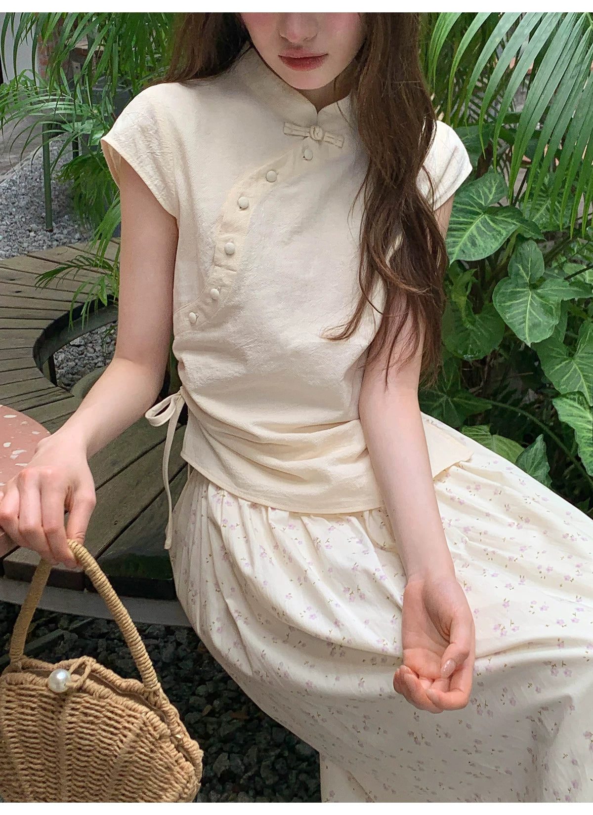 KANO Stand-up Collar Top Skirt Set