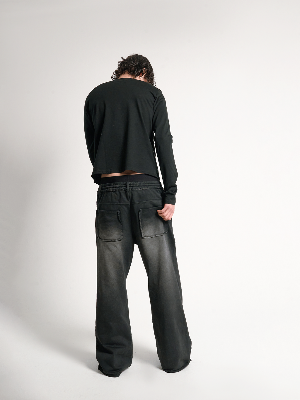 noEmosen hollow rivet plain silver wash baggy sweatpants