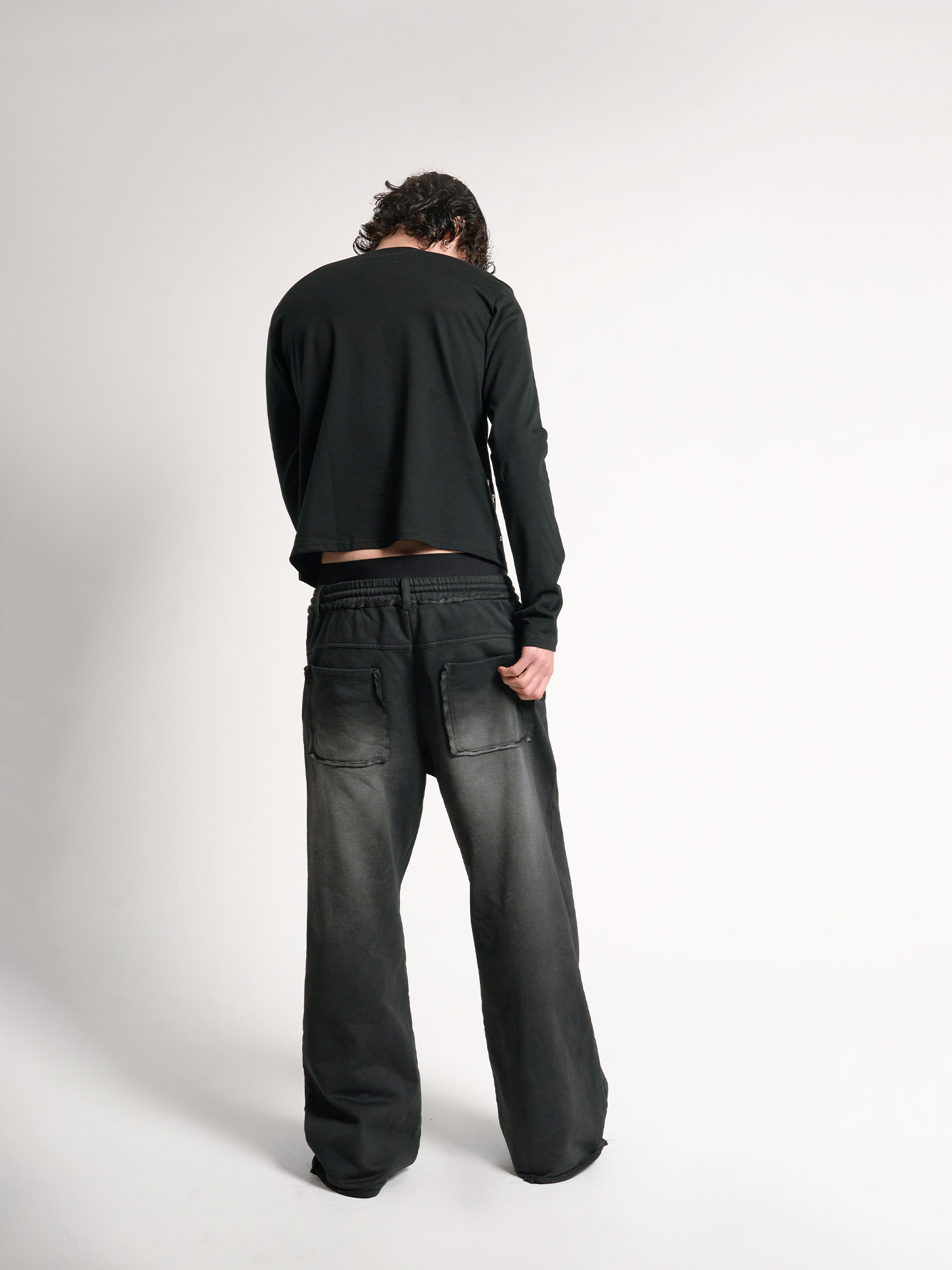 noEmosen hollow rivet plain silver wash baggy sweatpants