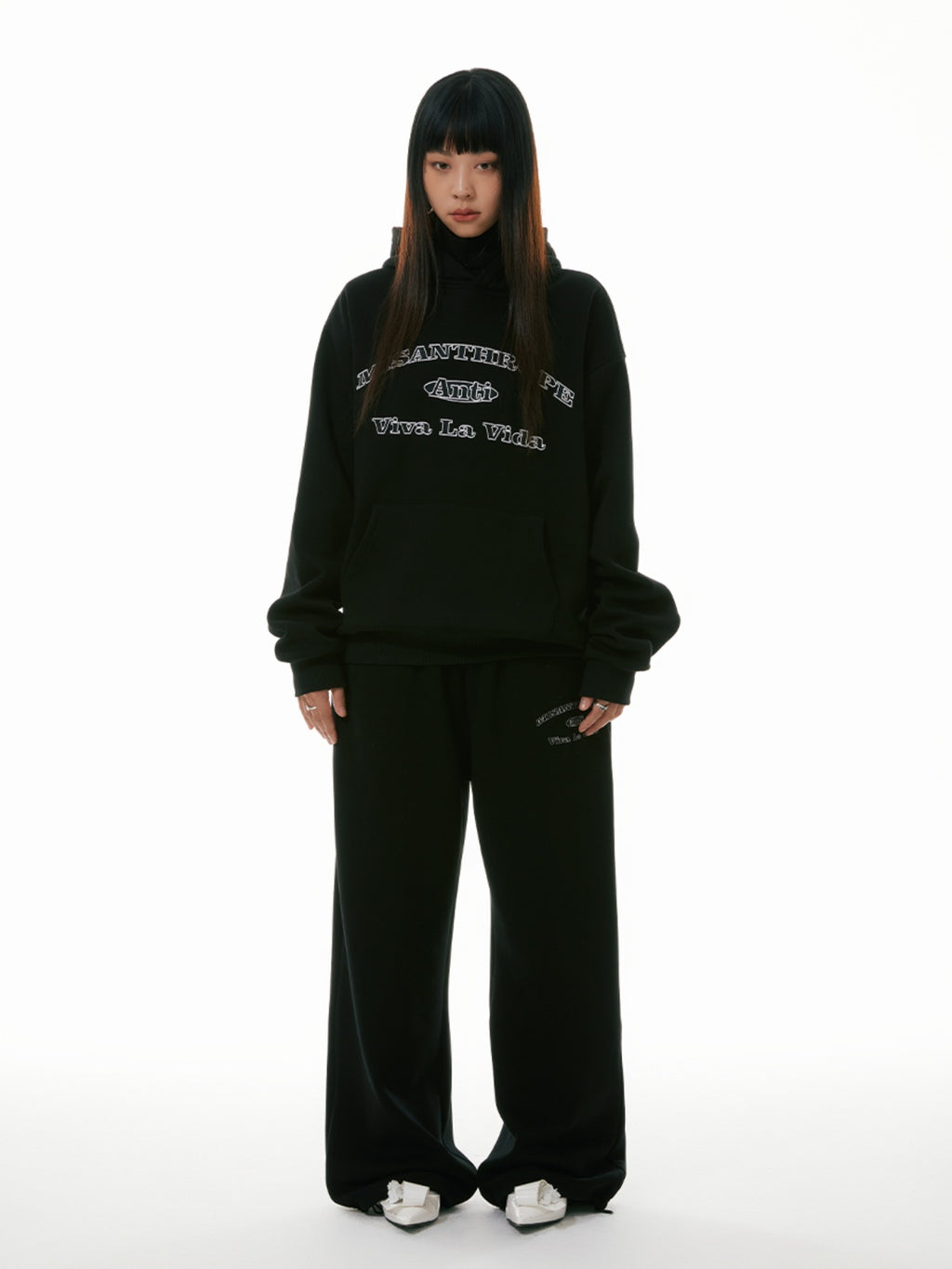 FUNKYFUN Embroidered Straight Tube Velvet Lazy Casual Trousers