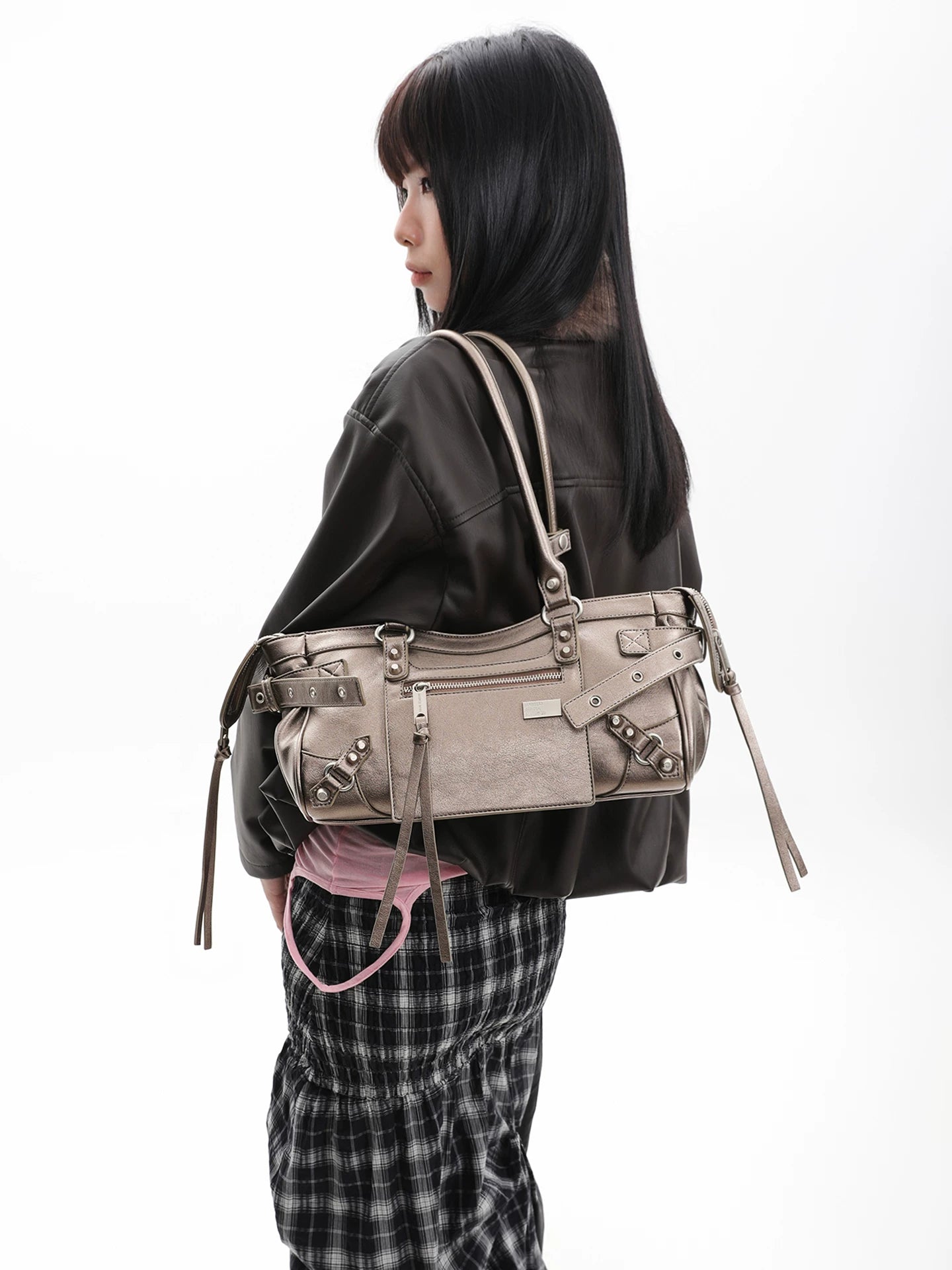 JANDRESS Vintage Rivet Zipper Underarm Bag