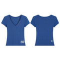 EAHO V-neck Button Letter Print Slim Tee