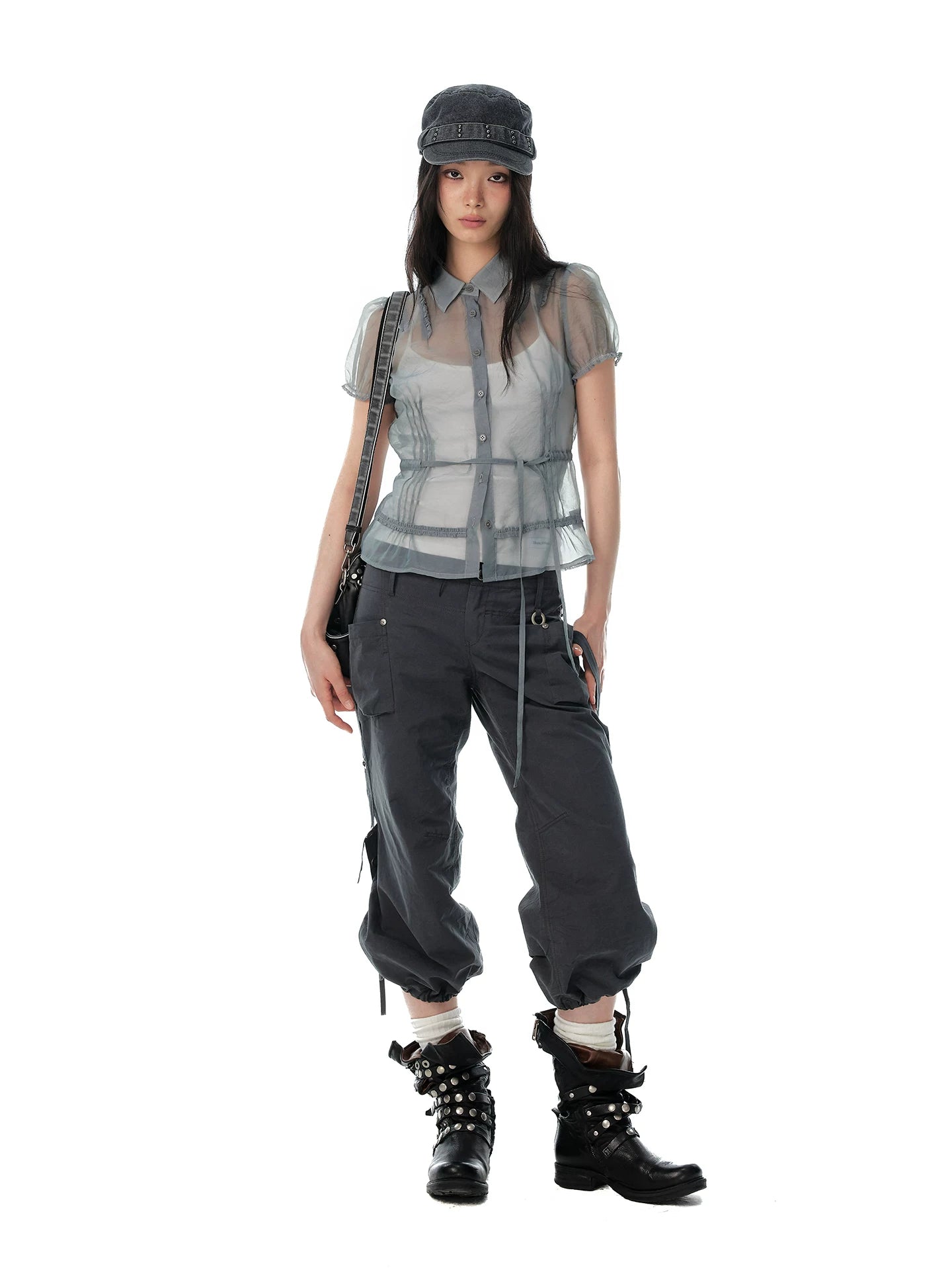 JIKOO Lace Drawstring Thin Shirt