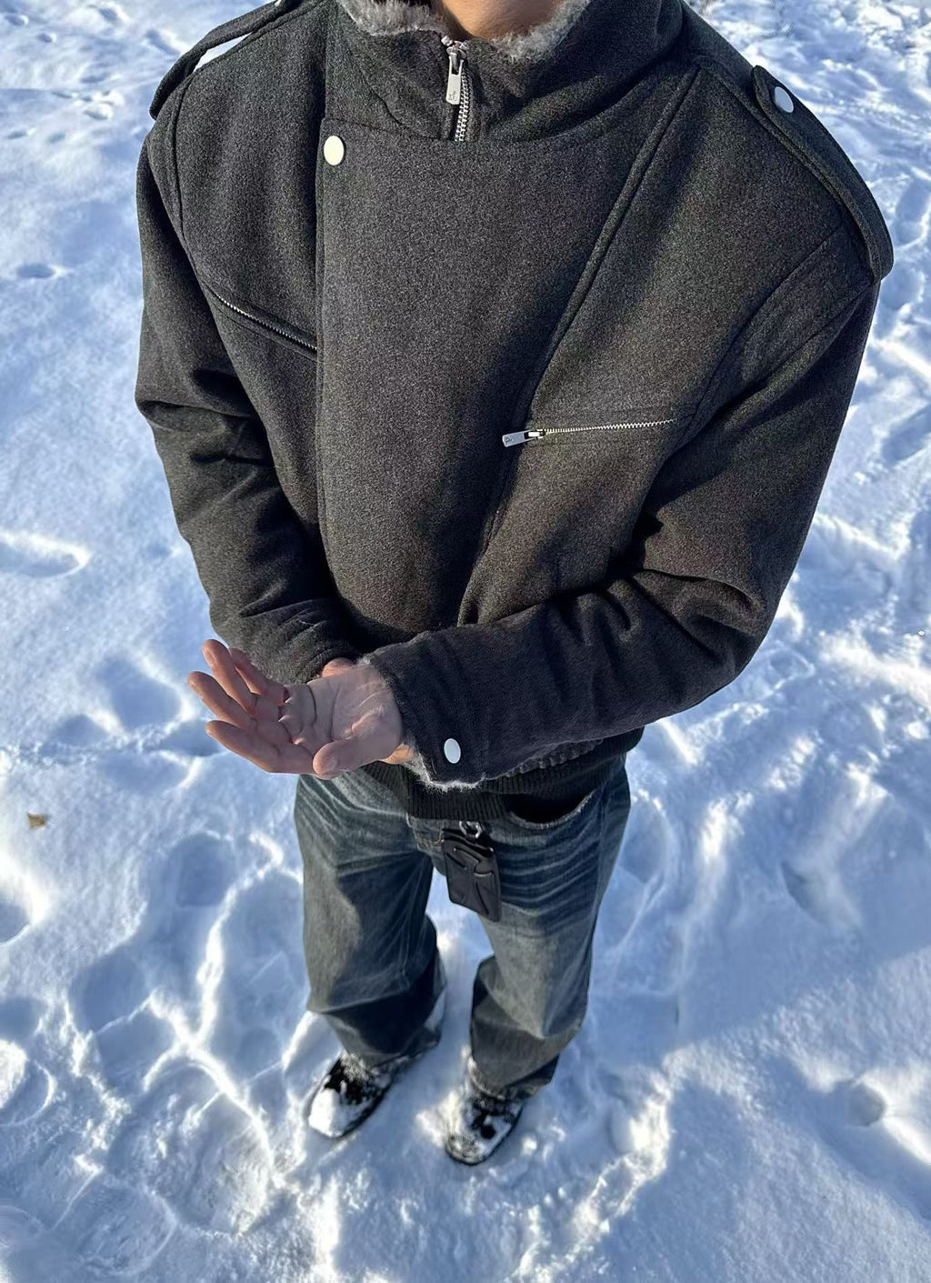 EME Stand-up Collar Tooling Wool Seat Mountain Carving Woolen Thickened Fleece Jacket