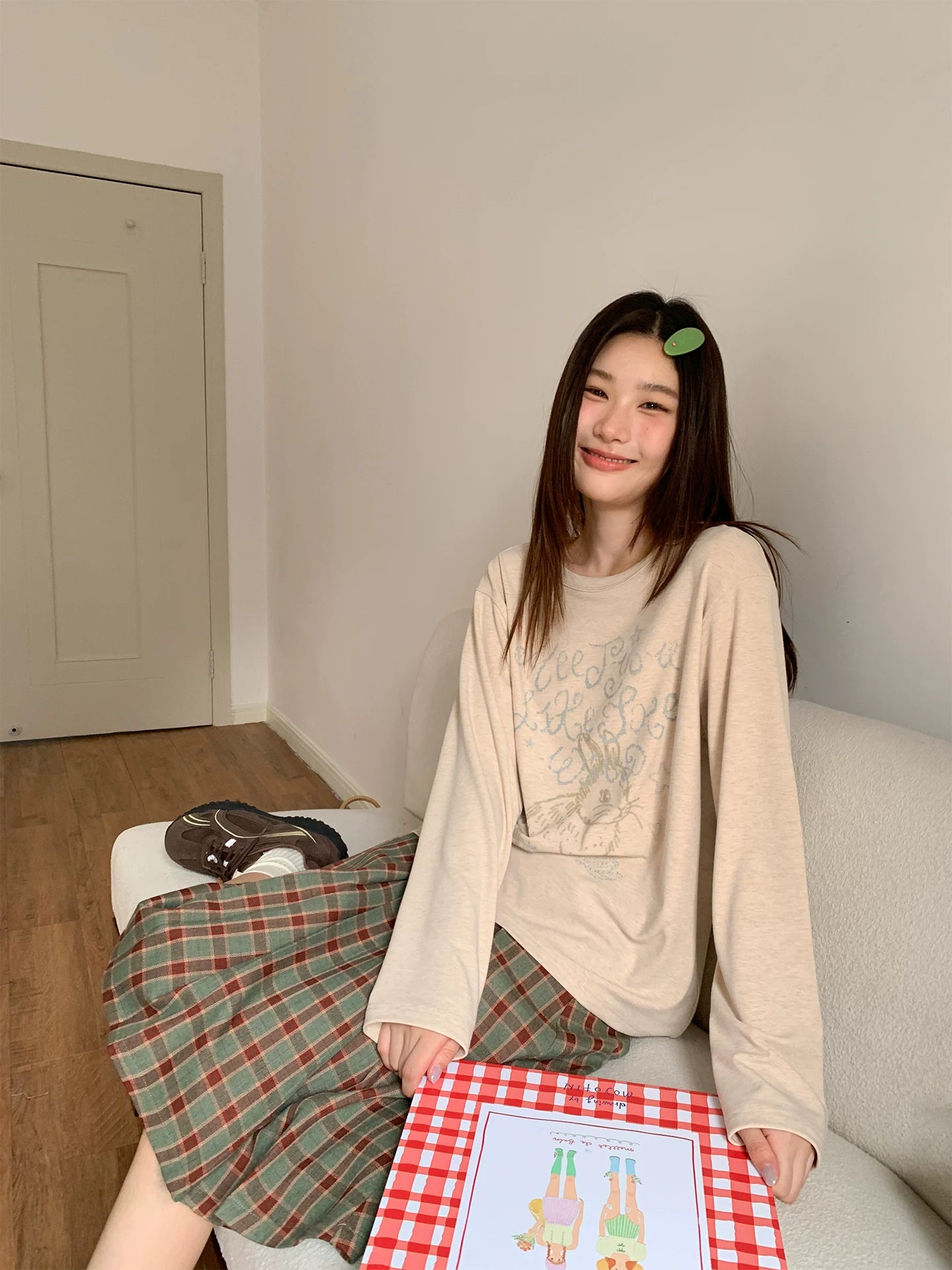 Kano Lazy Soft Waxy Rabbit Print Long Sleeve