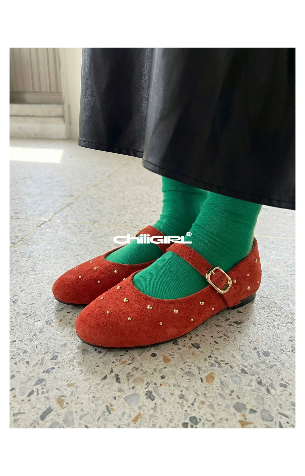 CHILIGIRL Rivet Shallow Suede Shoes