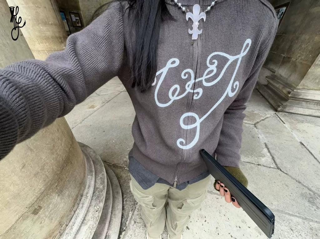 TheNewYouthPark Vine Series Thick Weave Printed Knitted Jacket