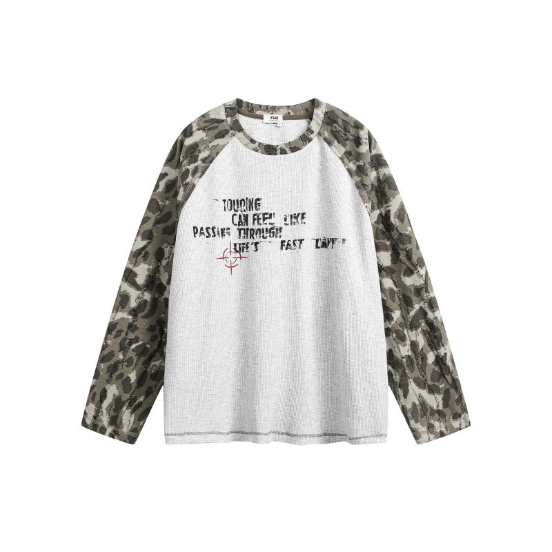 BTSG camouflage splicing ripped shoulder long sleeve Tee