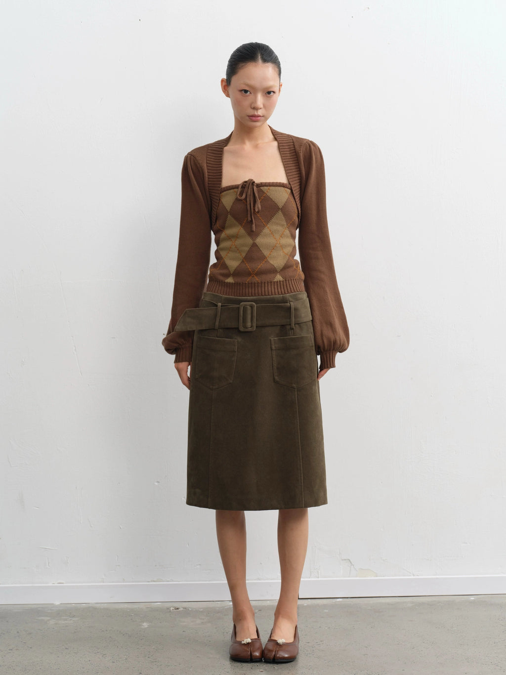 LINY LIBERTY Vintage Diamond Plaid Tube Top Knitted Jacket