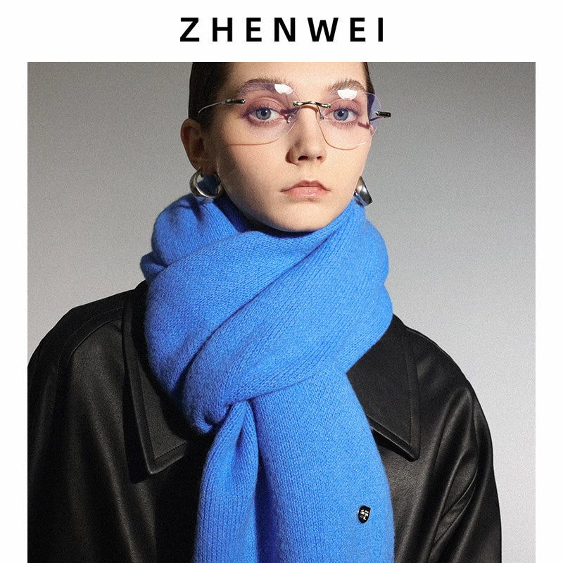 ZHENWEI 100% Wool Enlarged and Widened Knitted Long Scarf