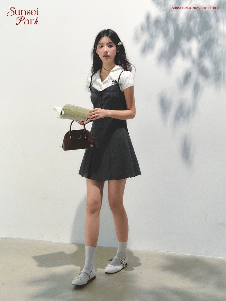 SunsetPark College Fake Two-piece Pleated Dress