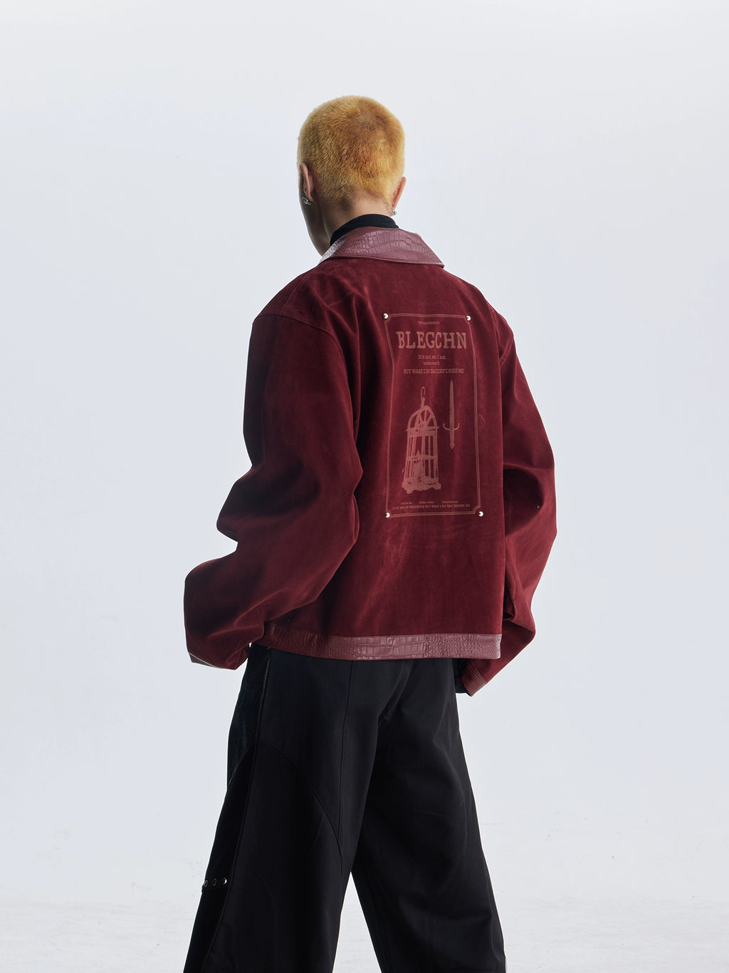 NOMANIAI Splicing Rivets Embellish Flocked Jacket Button Coat