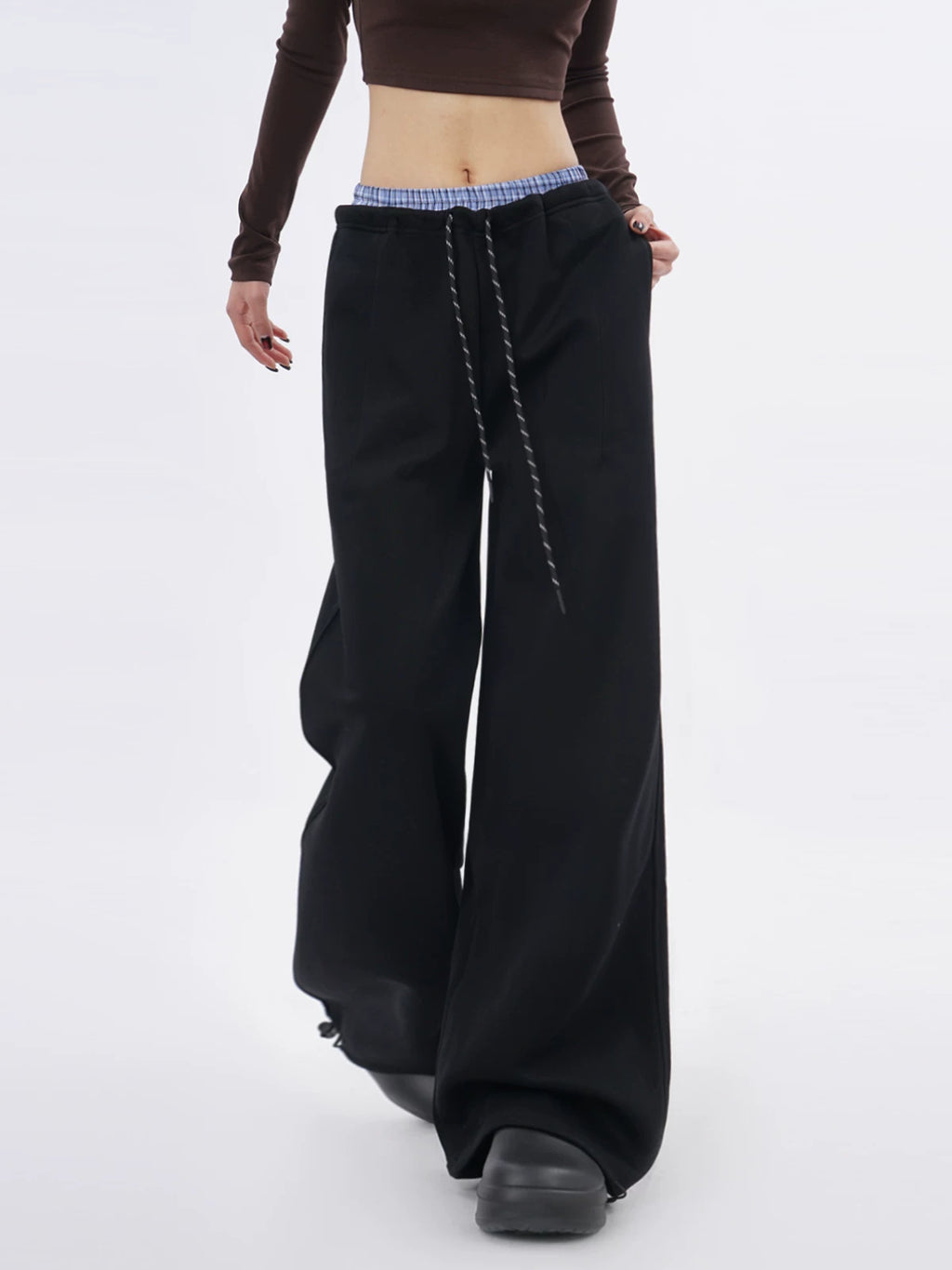 SAMUSAN Double Waist Loose Drape Floor Straight Tote pants