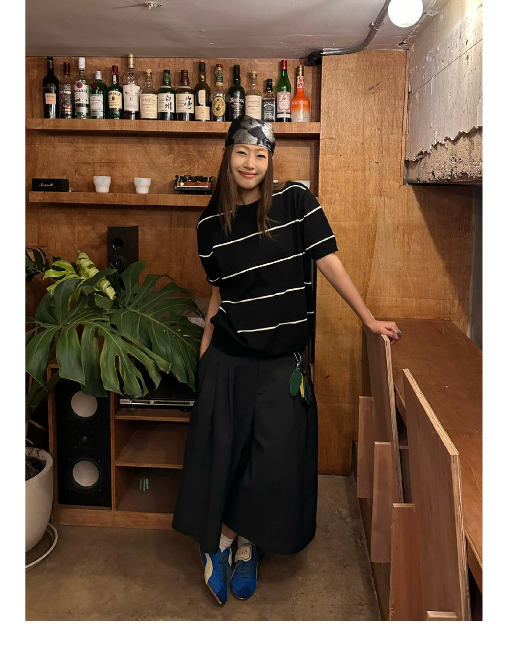 SUPERTOFU Striped Threaded Bottom Straight Shoulder Knitted Tee