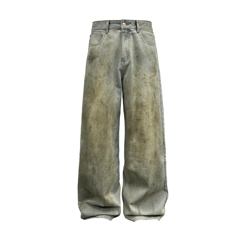 JCAESAR Mud-dyed Straight Wide-leg Jeans