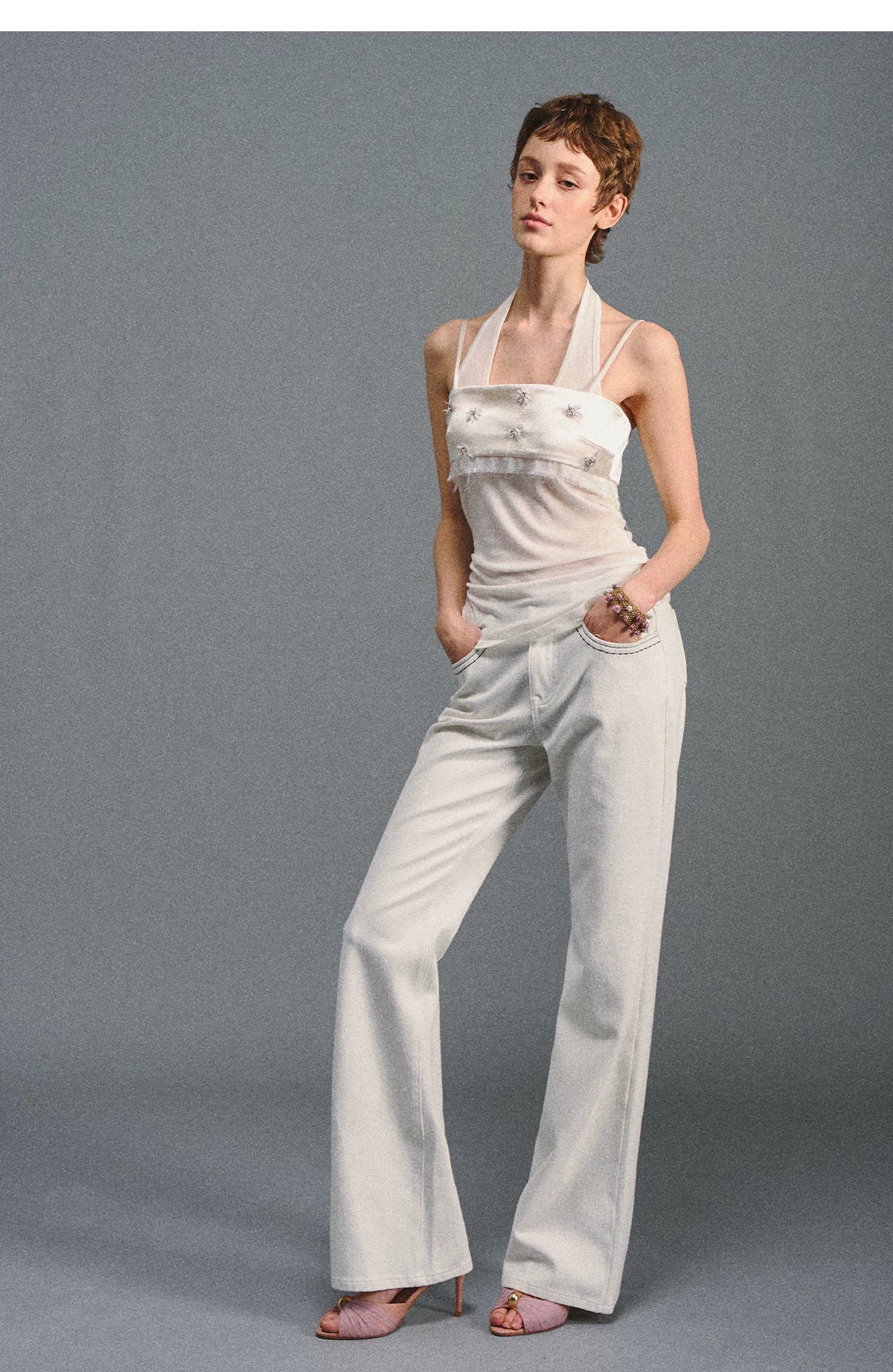 AGAM Contrast Waist Straight Pull Casual Pants