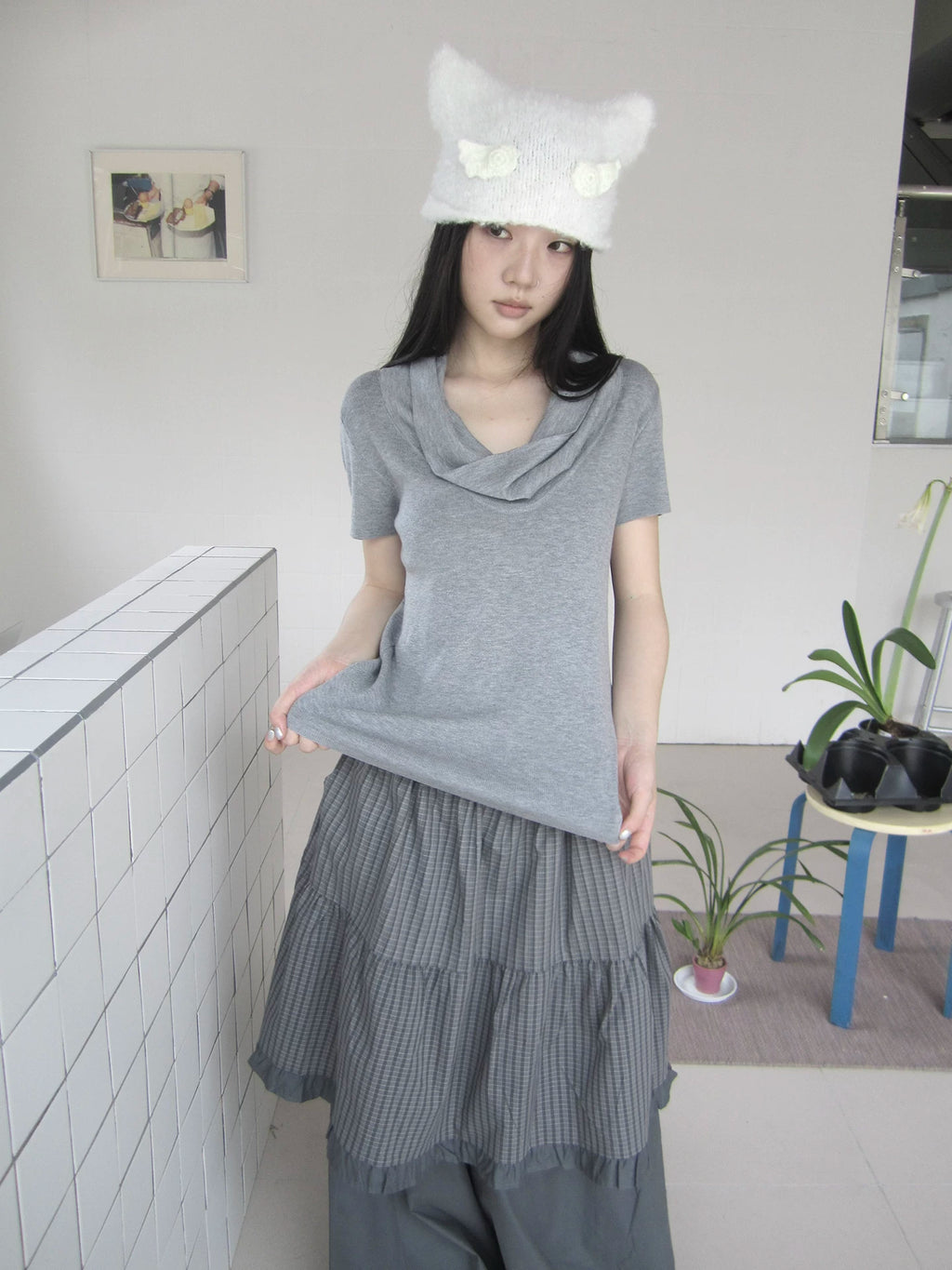 Ang: Project Retro Simple Elastic Slim Knitting Tee