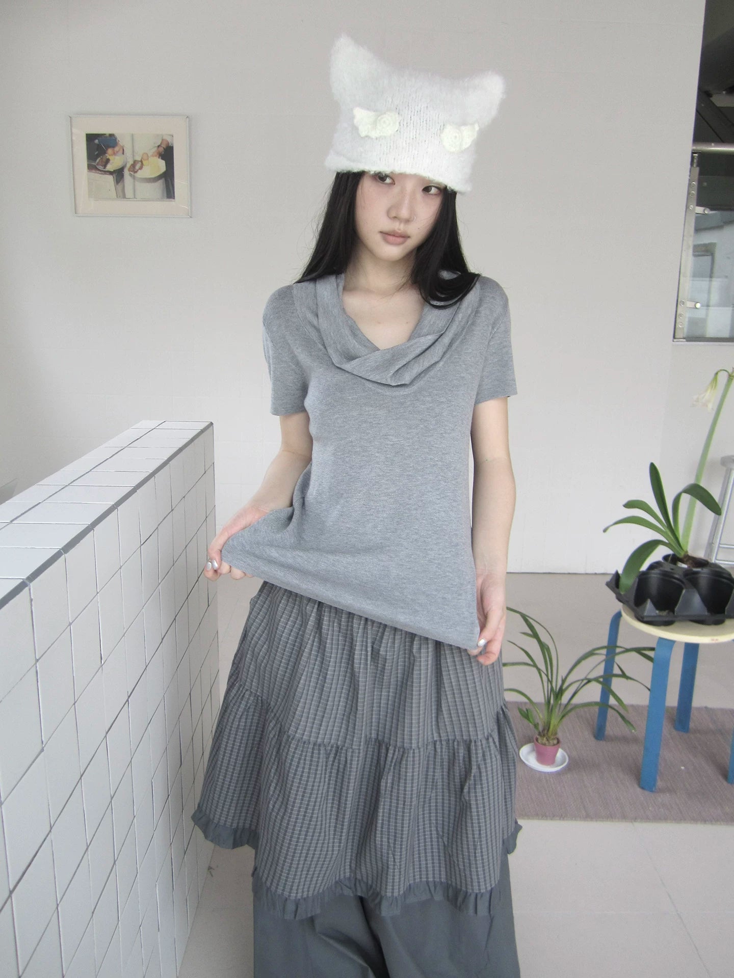 Ang: Project Retro Simple Elastic Slim Knitting Tee