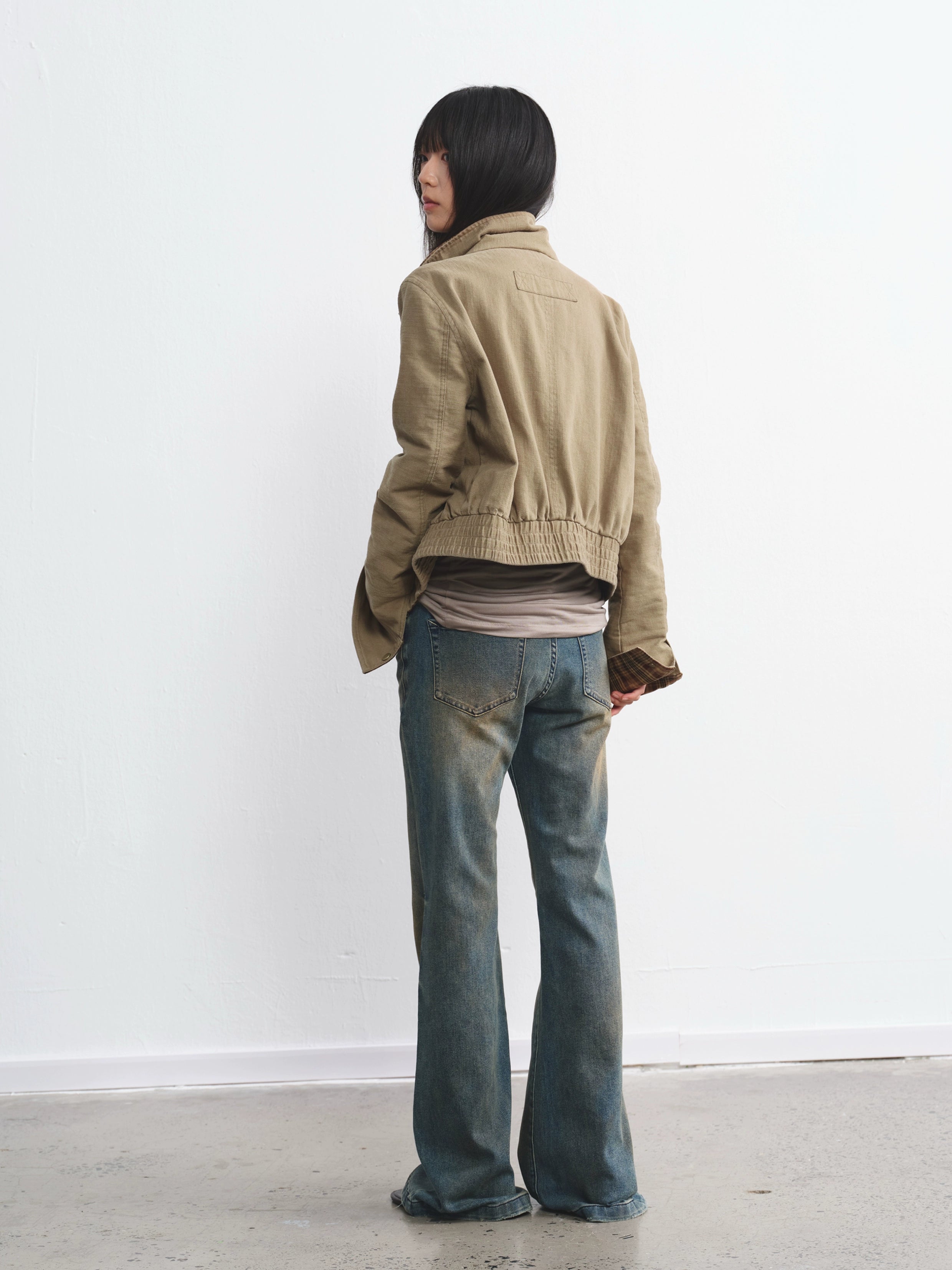 LINY LIBERTY  Vintage Plaid Lapel Flight Jacket