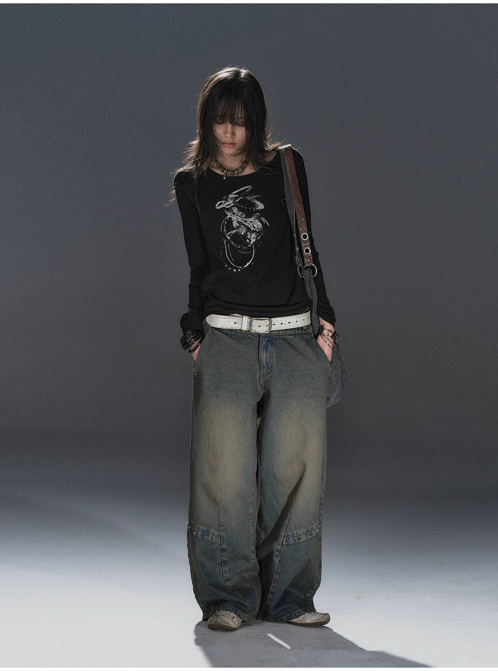 WearAndtear Distressed Riveted Wide-leg Jeans