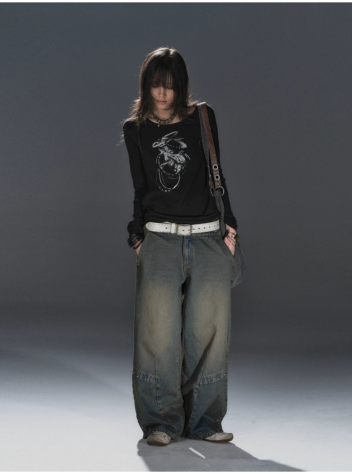 WearAndtear Distressed Riveted Wide-leg Jeans