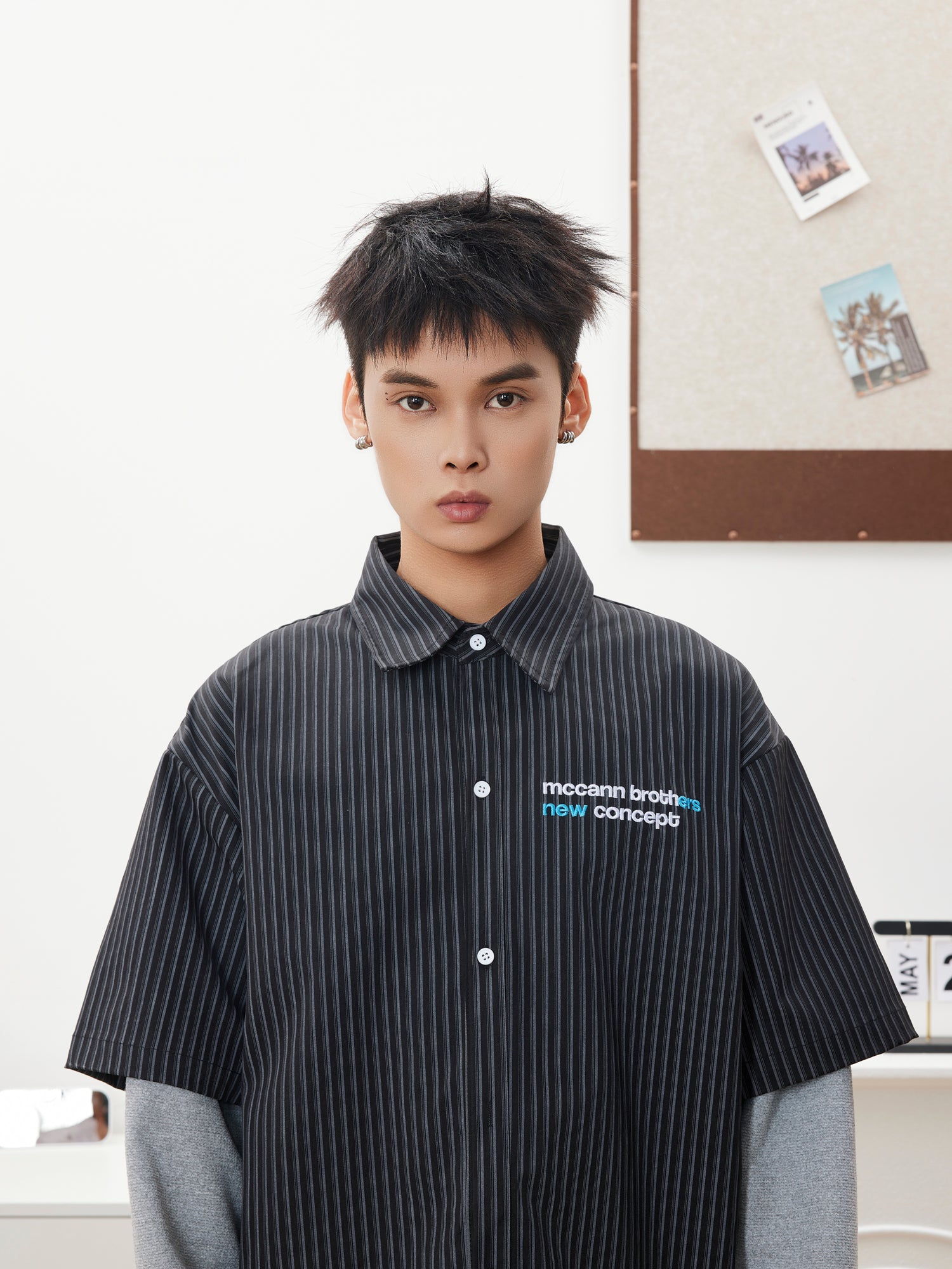 BTSG break two-piece striped shirt