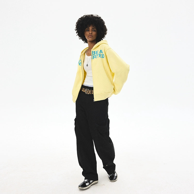 CRICLE Letter Print Hooded Zip Sweater
