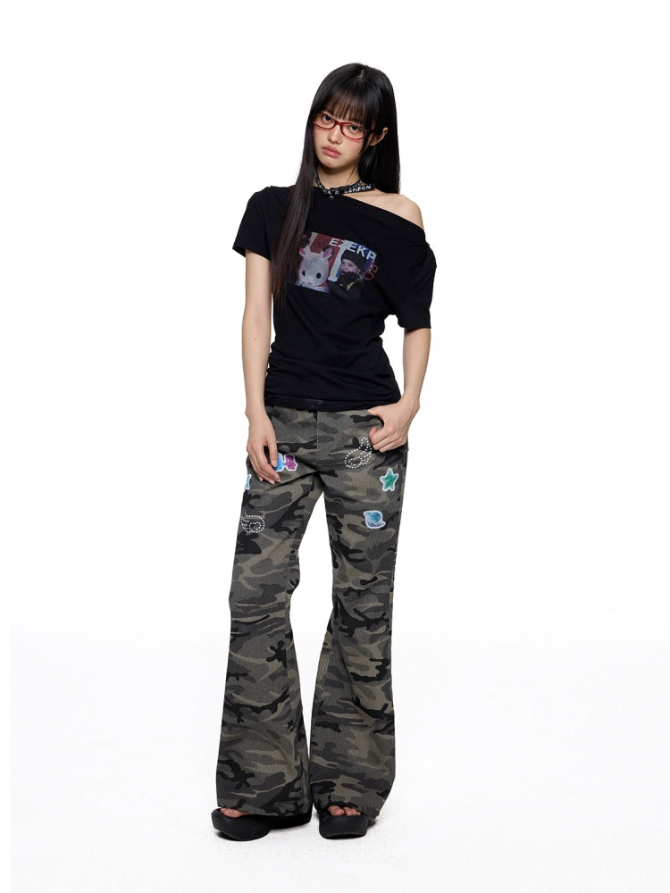 EZEK One-word Shoulder Half-sleeve Off-the-shoulder Tee