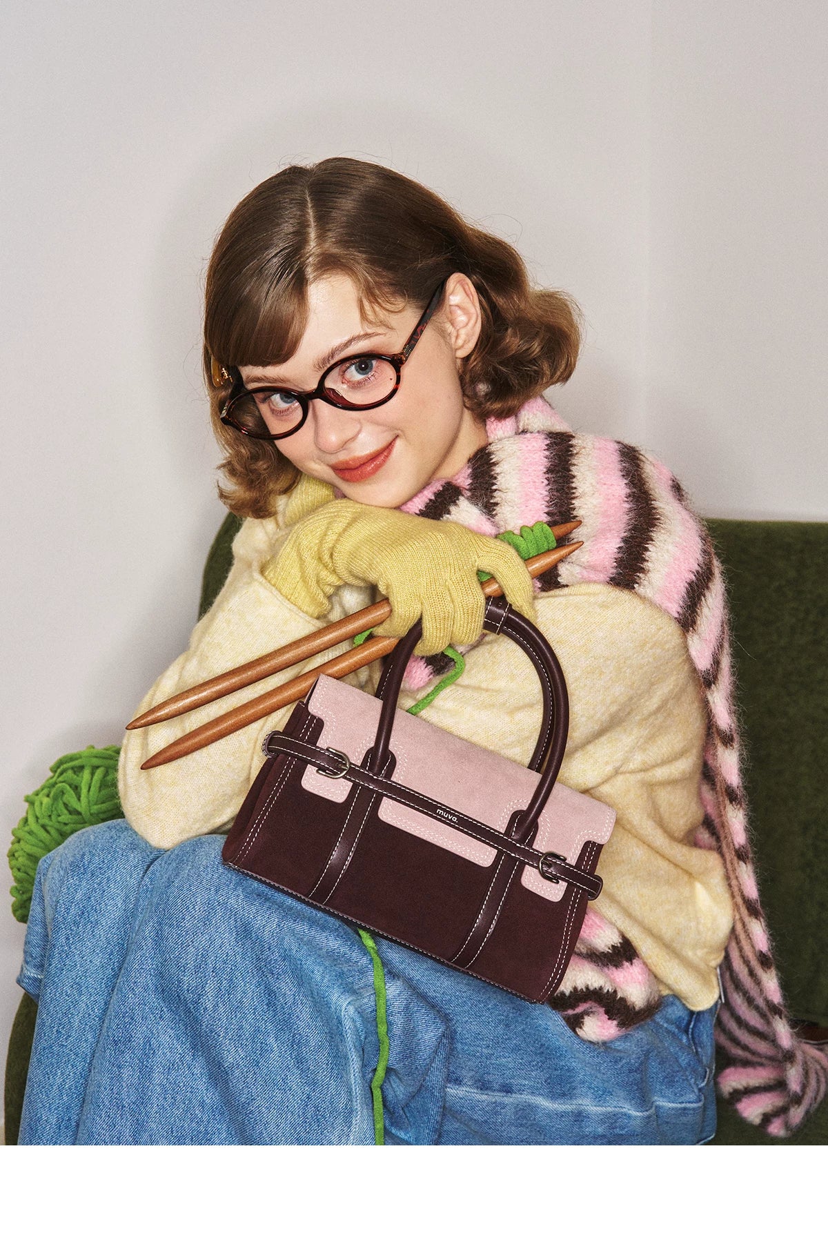 MUVA Retro Contrasting Cowhide Velvet Shoulder Messenger Bag