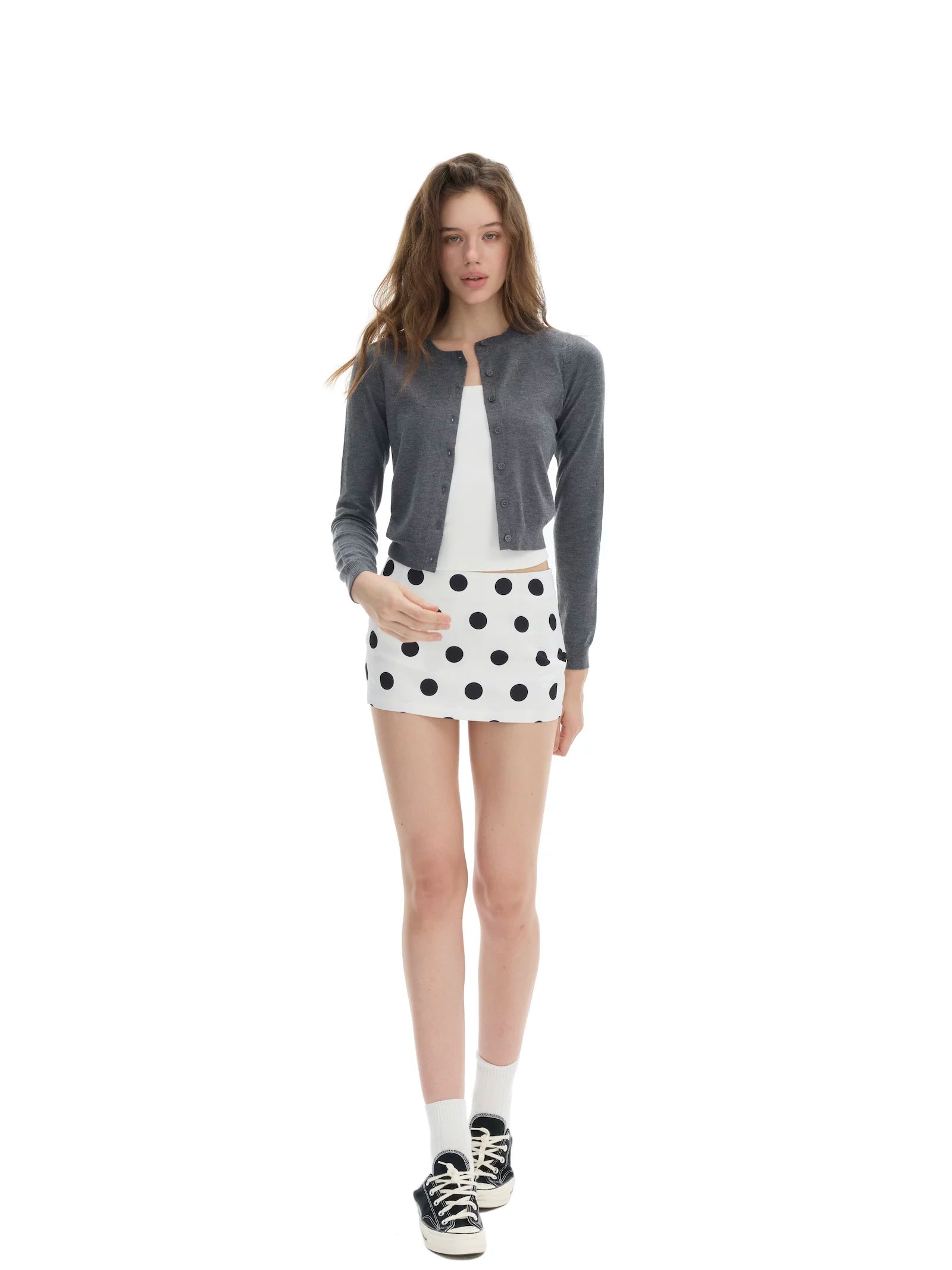 Veryrareme Super Short Low Waist Polka Dot Satin Skirt