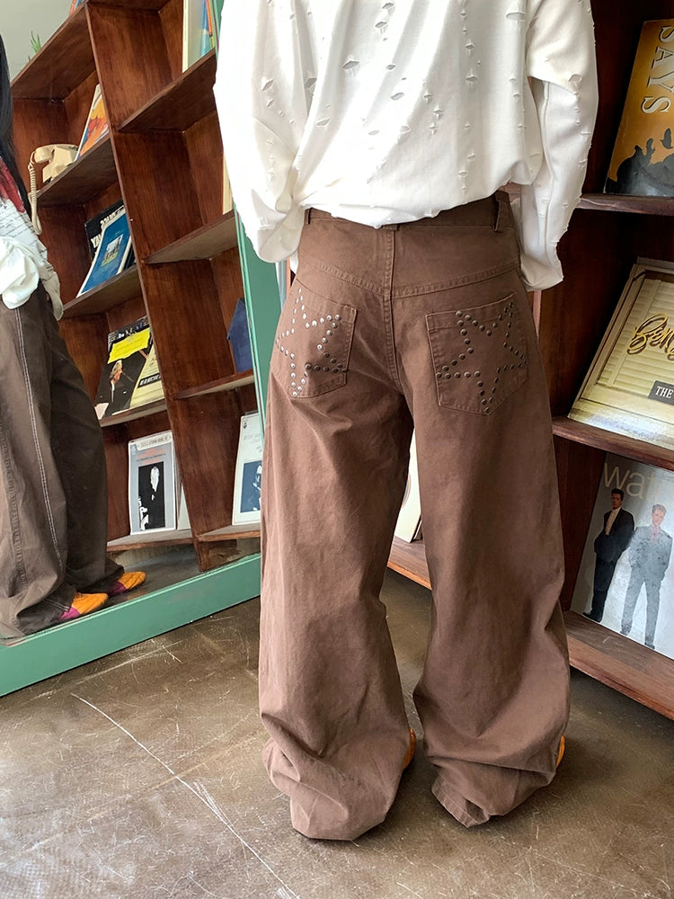 EAHO Retro Bright Line Design Star Rivet Jeans