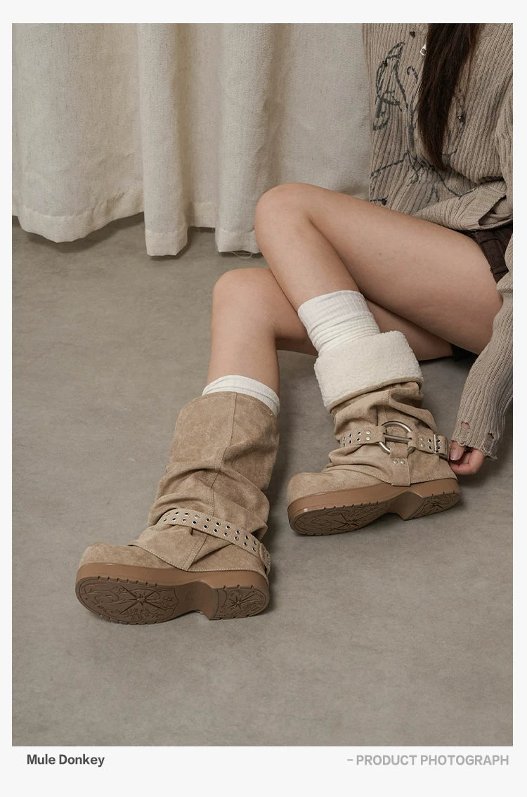 Mule Donkey Vintage Warm Merad Western Pile Boots