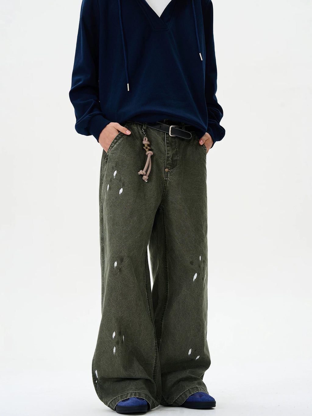 TRUQUEST Retro Ink Splashing Men's Loose Straight Casual Pants