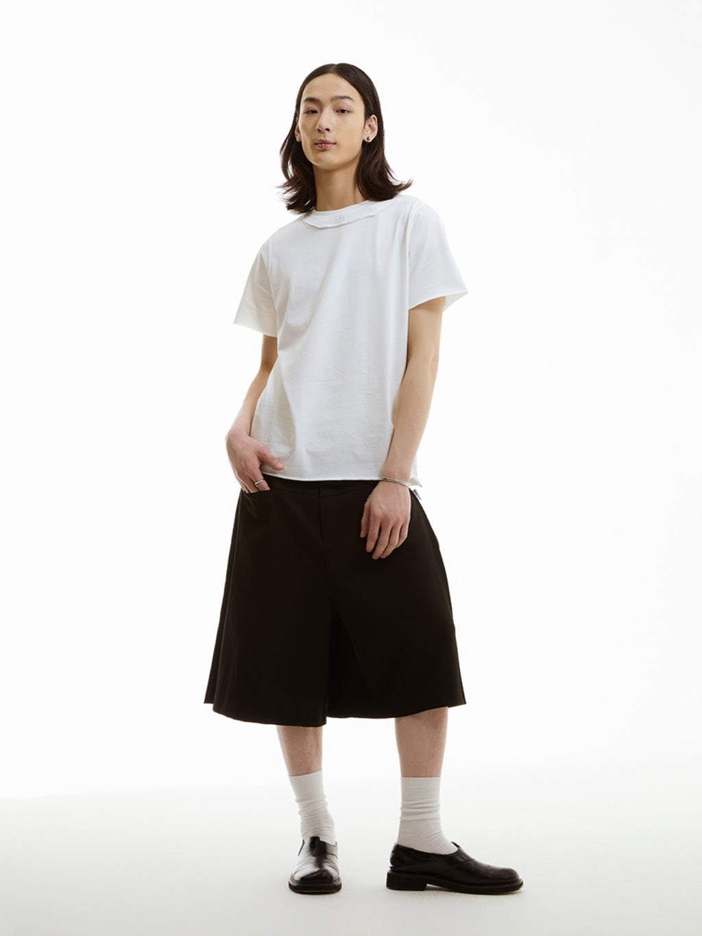 FUNKYFUN Cutting and Splicing Rear Flag Pendulum Design Tee