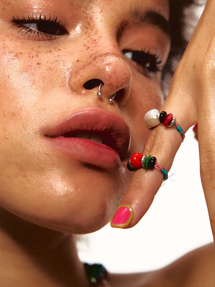 1JINN Natural Colored Stone Pearl Ring