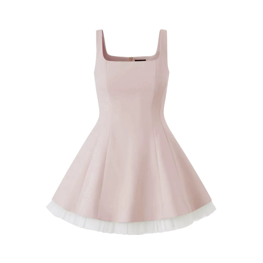 Avenement Square Neck Stitching Mesh Sleeveless Dress