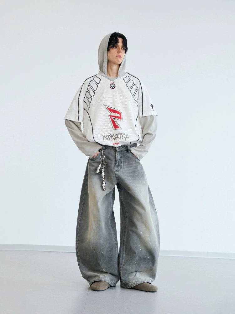 PEOPLESTYLE Racing Splicing Fake Two-piece Quick-drying Long Sleeves