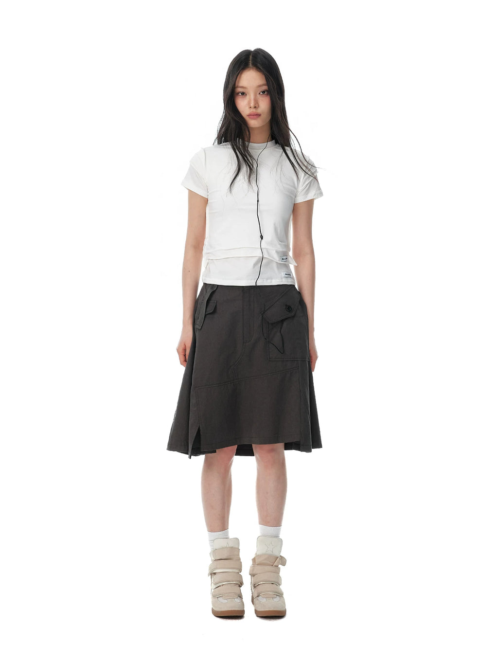JIKOO Minimalist Waist Fold Back Zipper Tee