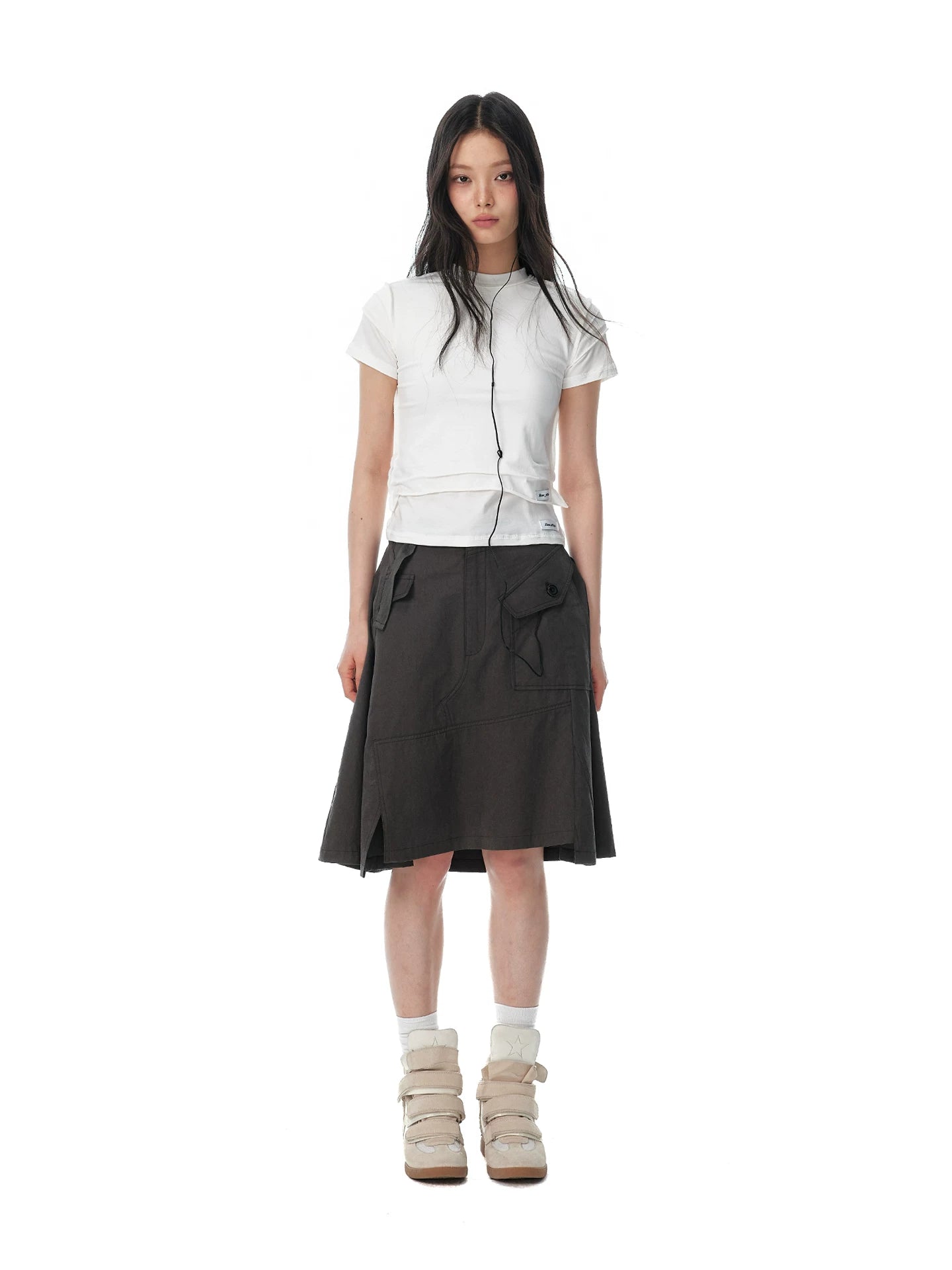 JIKOO Minimalist Waist Fold Back Zipper Tee