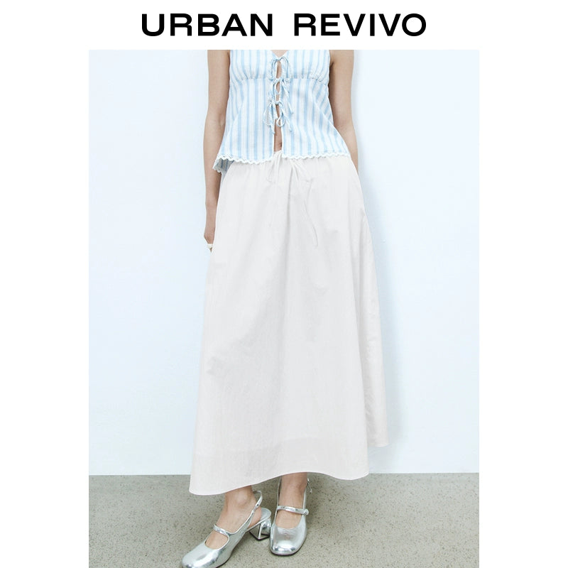 URBAN REVIVO Wave Hipster Super Loose Lace Stitching Medium and Long Skirt