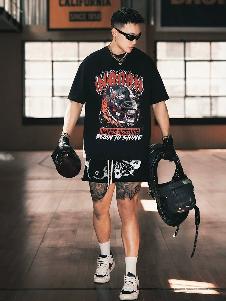 OOTC Retro Skull Helmet Print Tee